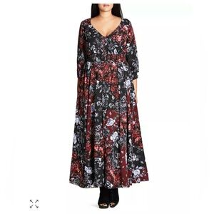 City Chic Black and Red Floral Long Sleeve Maxi Dress size 20
